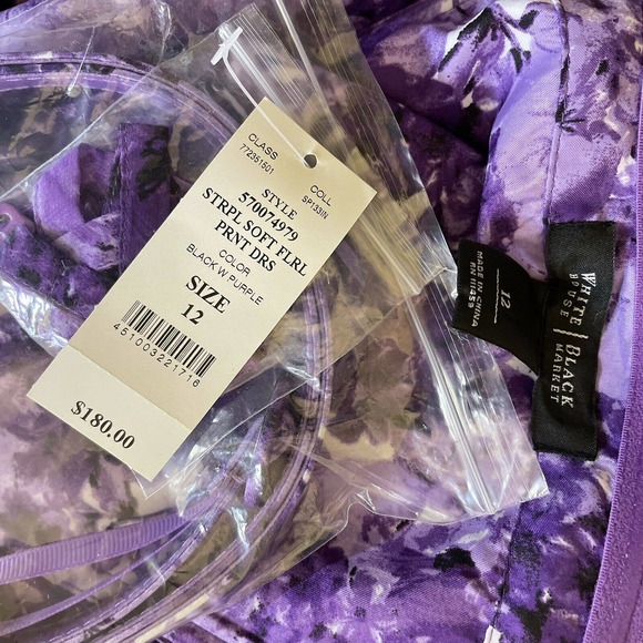White House Black Market 12 Strapless Dress Floral Ruffle Tiered Cocktail NWT - Picture 10 of 12